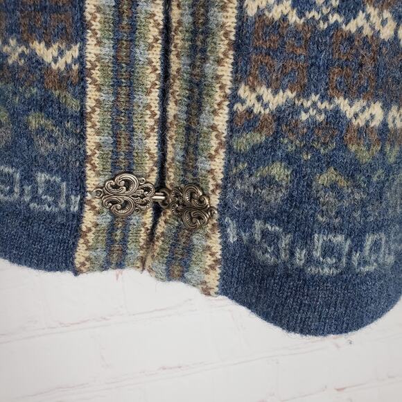 Telluride Clothing Co 100% Wool Nordic Fair Isle Cardigan Sweater Sz M Blue Mult - Picture 7 of 13